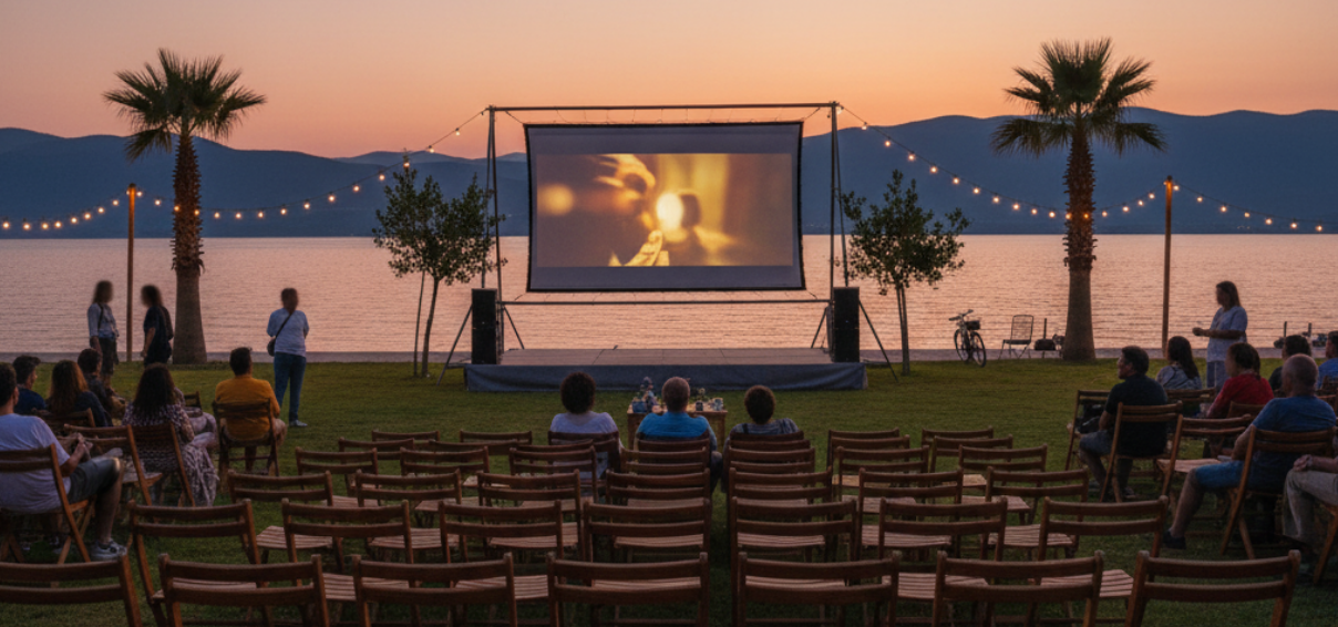 Köyceğiz’de yaz akşamı sinema festivali atmosferi, açık hava gösterimi